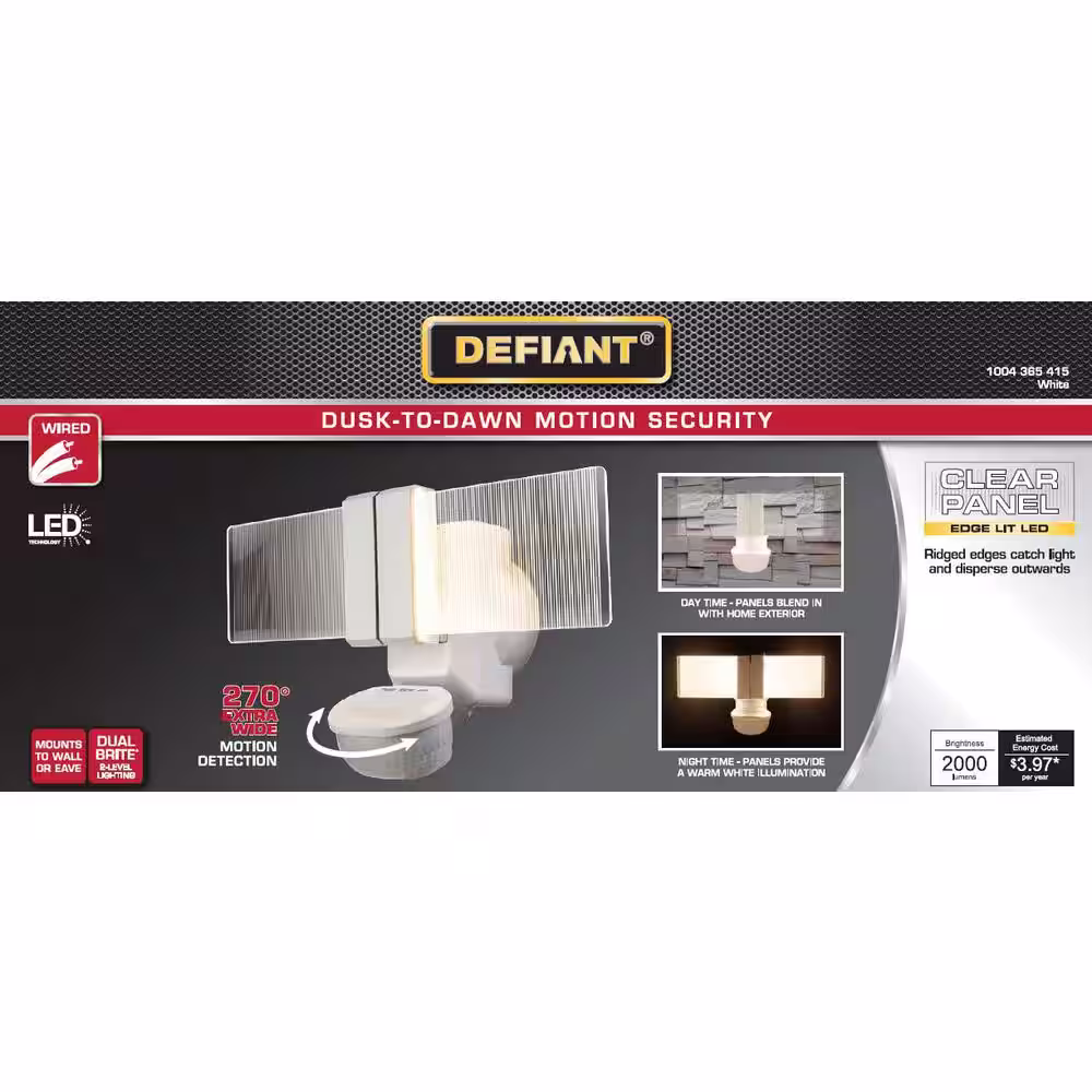 Defiant 2000 Lumen 270-Degree Integrated LED Motion White Outdoor Flood Light with Clearview Edgelit Light Panel Technology