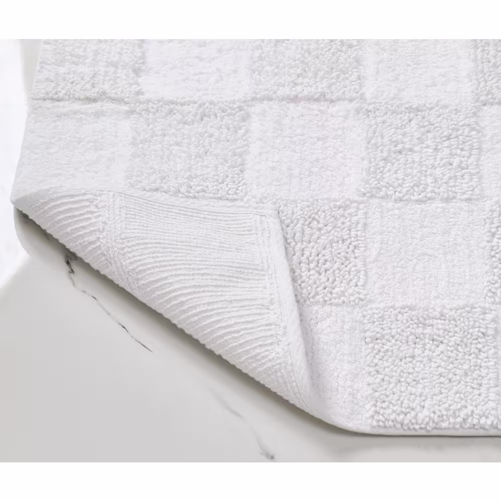 Better Trends Lydia Collection White Square Check Pattern 100% Cotton Rectangle 3-Piece Bath Rug and Towel Set