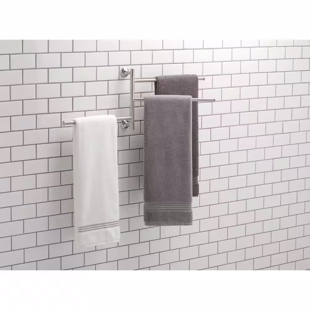 Delta Extensions Pivoting Extendable 3-Arm Wall Mount Towel Bar Bath Hardware Accessory in Brushed Nickel