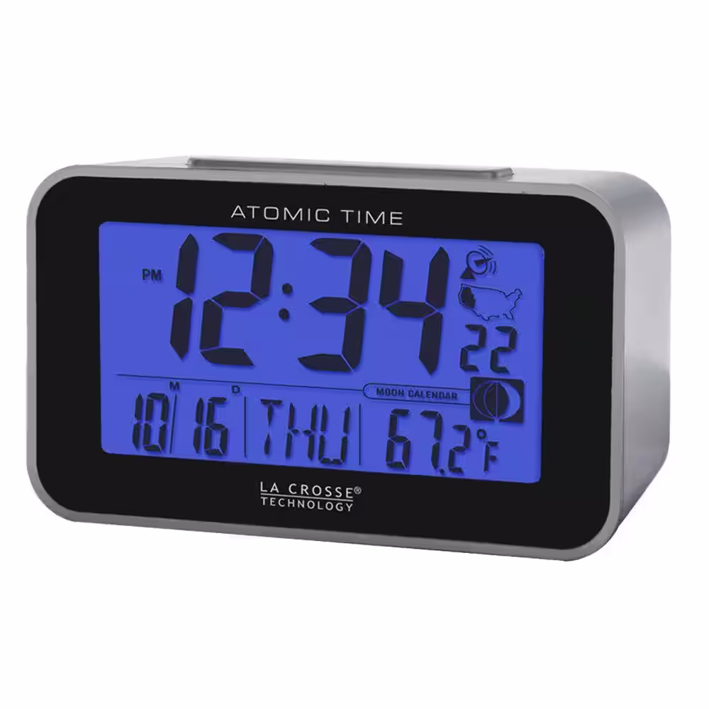 La Crosse Technology Atomic Digital Table Alarm Clock with Temperature and Moon Phase