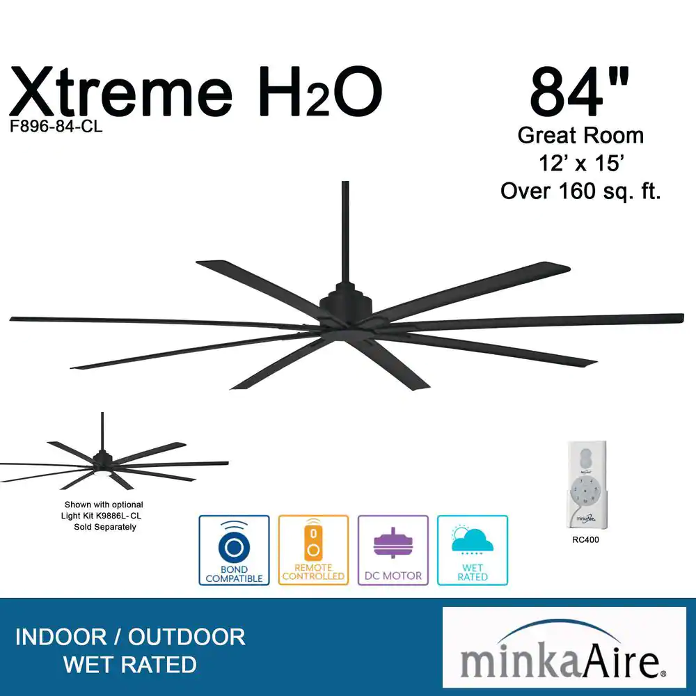 MINKA-AIRE Xtreme H20 84 in. Indoor/Outdoor Coal Ceiling Fan with Remote Control