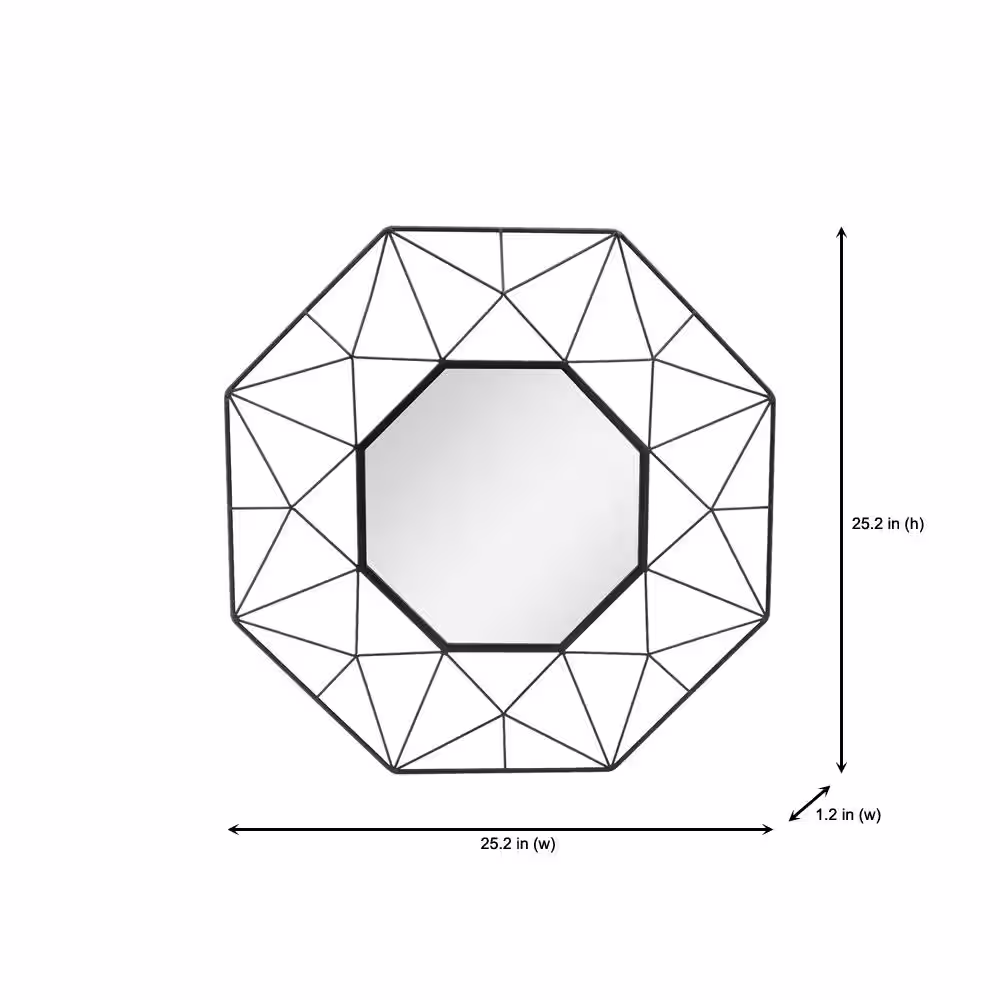 StyleWell Medium Octagonal Black Metal Frame Modern Mirror (25 in. H x 25 in. W)