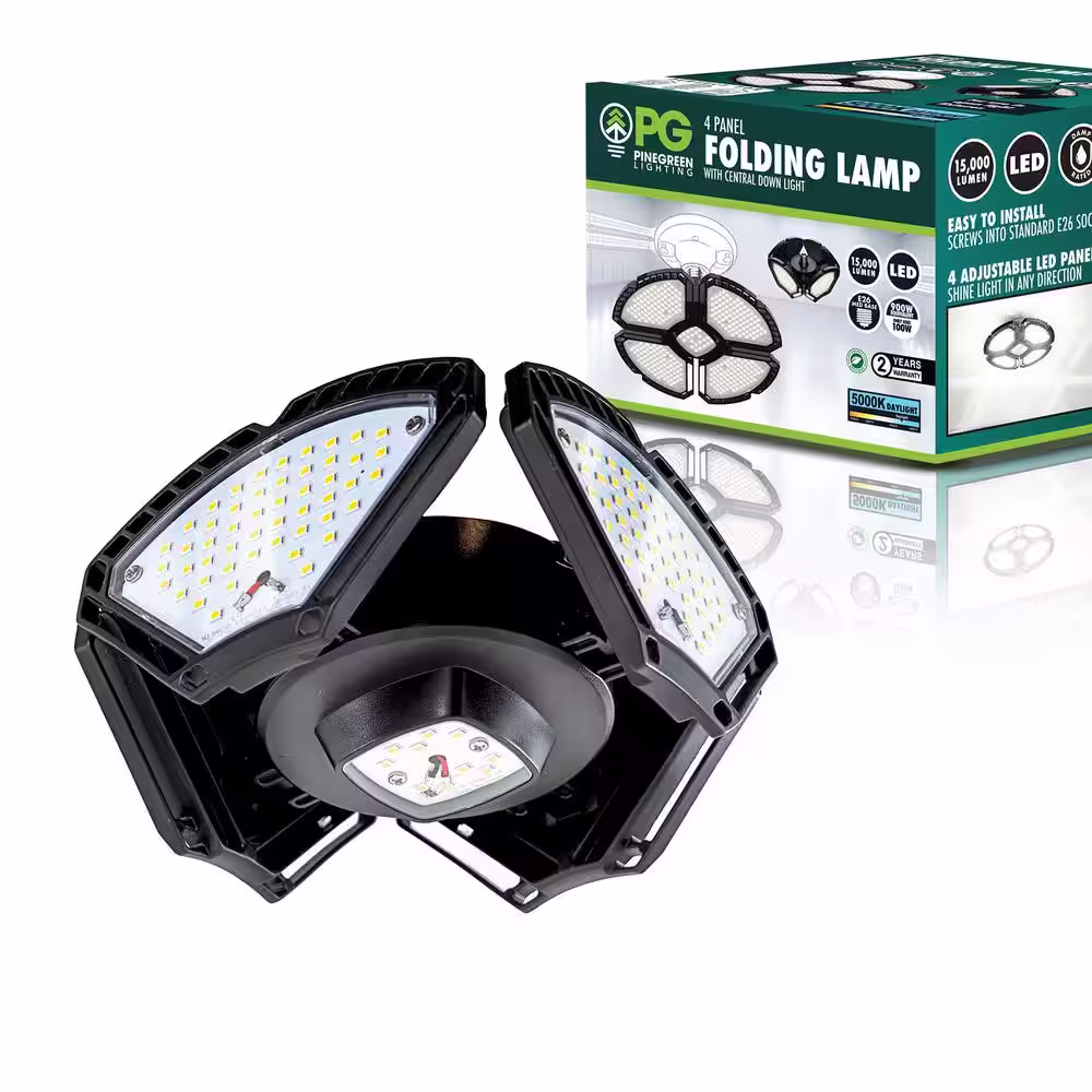 Pinegreen Lighting 900-Watt Equivalent 15,000 Lumens LED 4-Panel Garage E26 Bulb with Central Downlight 5000K Daylight (8-Pack)