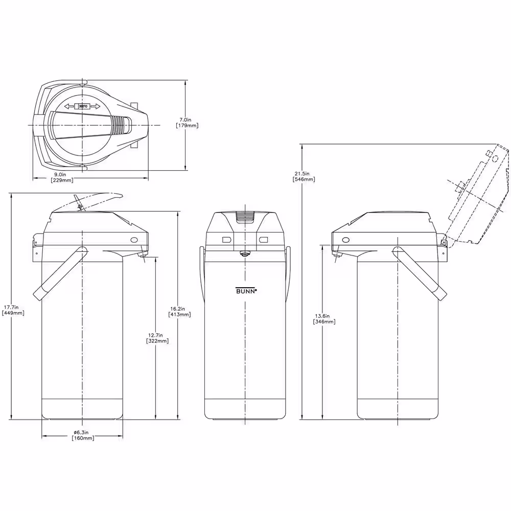 Bunn 3.8L Lever Action Airpot, Stainless Steel, 36725.0000