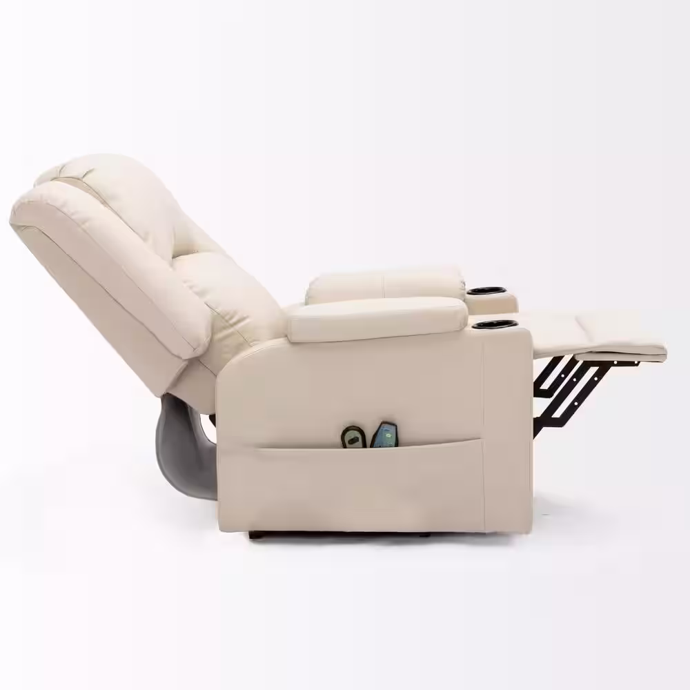 Lucklife White PU Leather Power Lift Recliner Chairs for Elderly Big Heated Massage Recliner Sofa