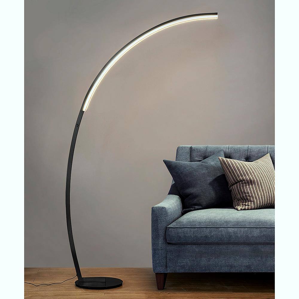 HomeGlam Launch Chrome Dimmable LED Arc Floor Lamp, - Black