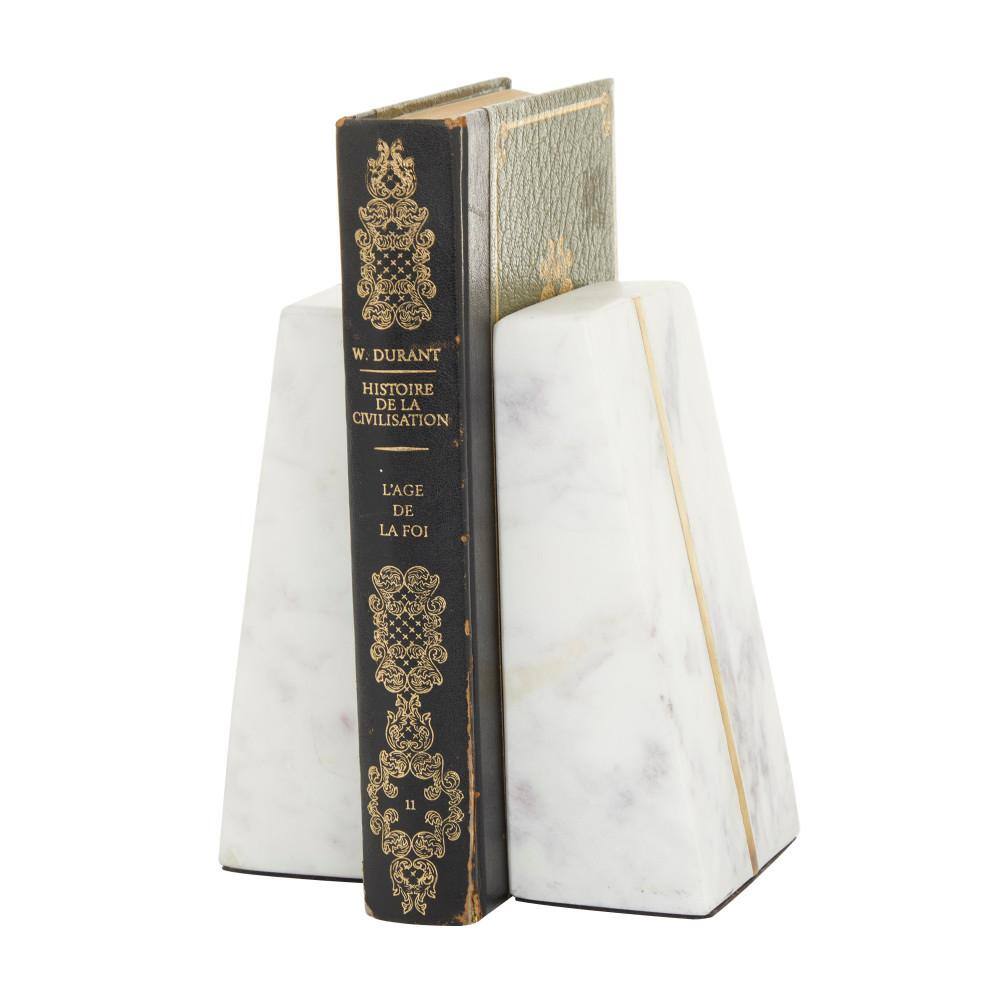 CosmoLiving by Cosmopolitan White Marble Geometric Bookends with Gold Inlay (Set of 2)