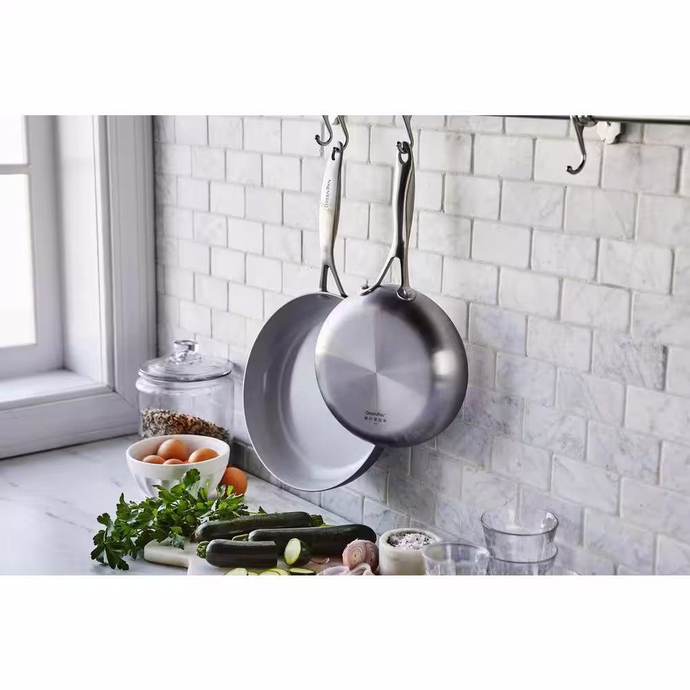 GreenPan Venice Pro Tri-Ply Stainless Steel Healthy Ceramic Nonstick 2 Piece 8 in. and 10 in. Frying Pan Skillet Set