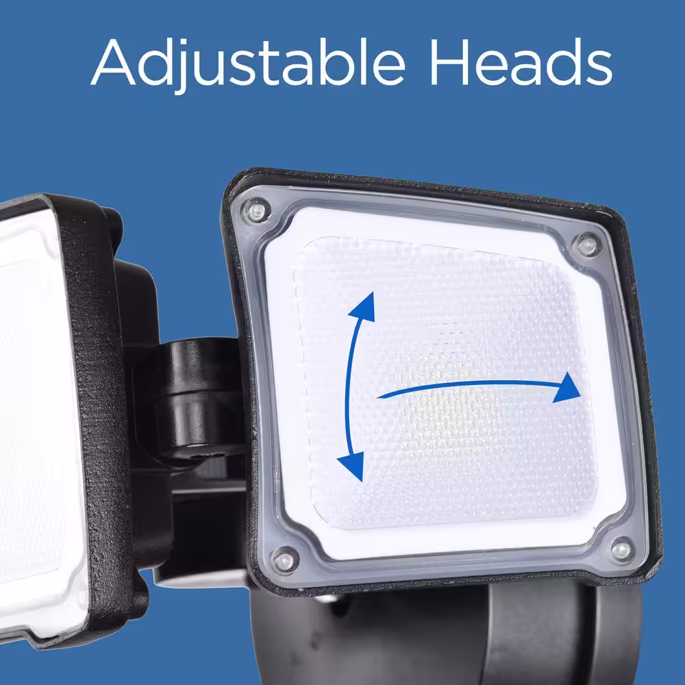 AWSENS 40-Watt 180-Degree Black Motion Activated Outdoor Integrated LED Flood Light with 3 Heads and PIR Dusk to Dawn Sensor