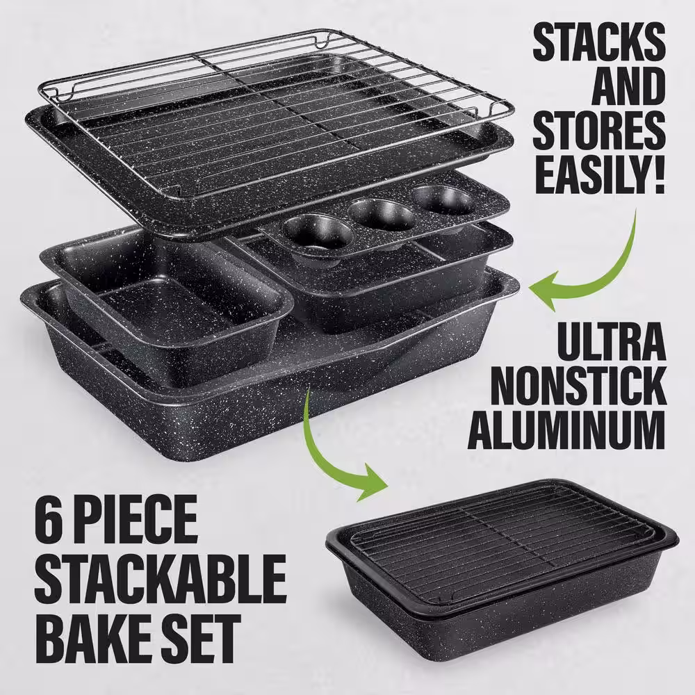 GRANITESTONE StackMaster 6-Piece Carbon Steel Diamond Infused Nonstick Space Saving Stackable Bakeware Set