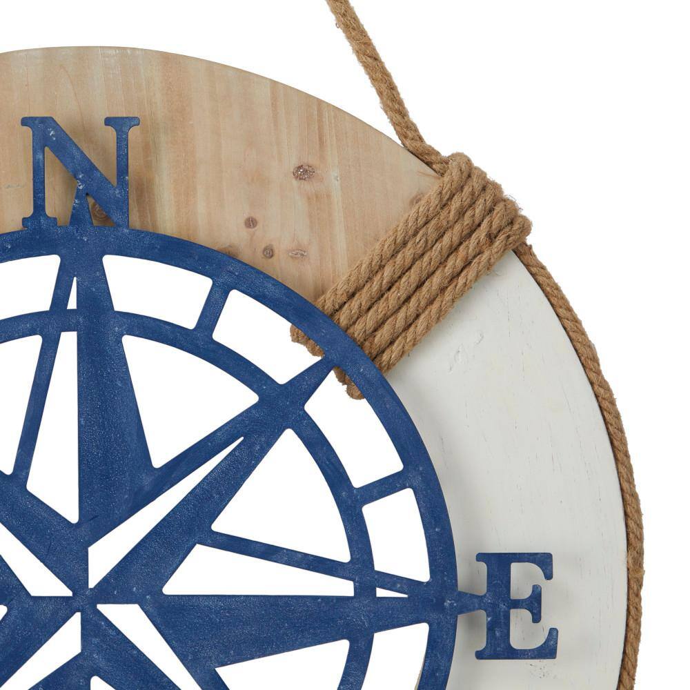 Litton Lane Metal Blue Compass Wall Decor with Rope Hanger
