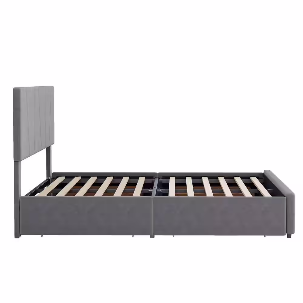 Harper & Bright Designs Gray Upholstery Wood Frame Full Size Platform Bed with 4 Drawers and Adjustable Headboard