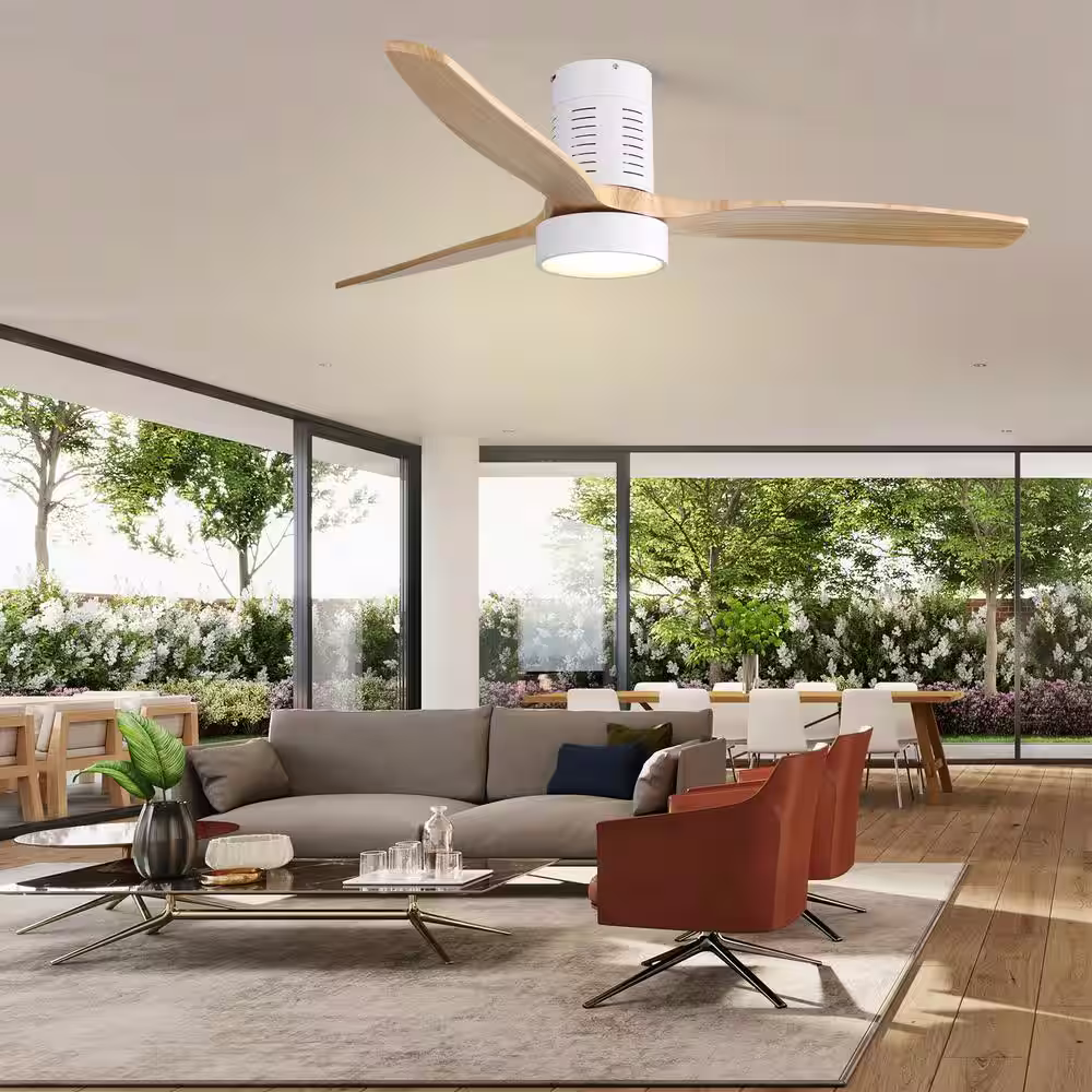 Sofucor 52 in. LED Indoor/Outdoor White Flush Mount Ceiling Fan with Reversible Motor, 6-Speed DC Remote Control