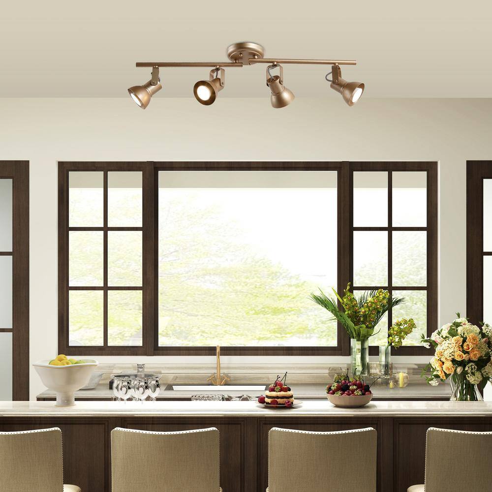 Uolfin Modern Ceiling Light Head-rotatable 2.4 ft. Iros 4-Light Champagne Gold LED Track Light