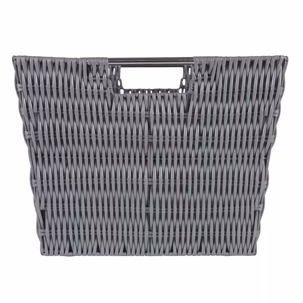 SIMPLIFY 10 in. x 13 in. Gray Large Rattan Storage Tote Basket