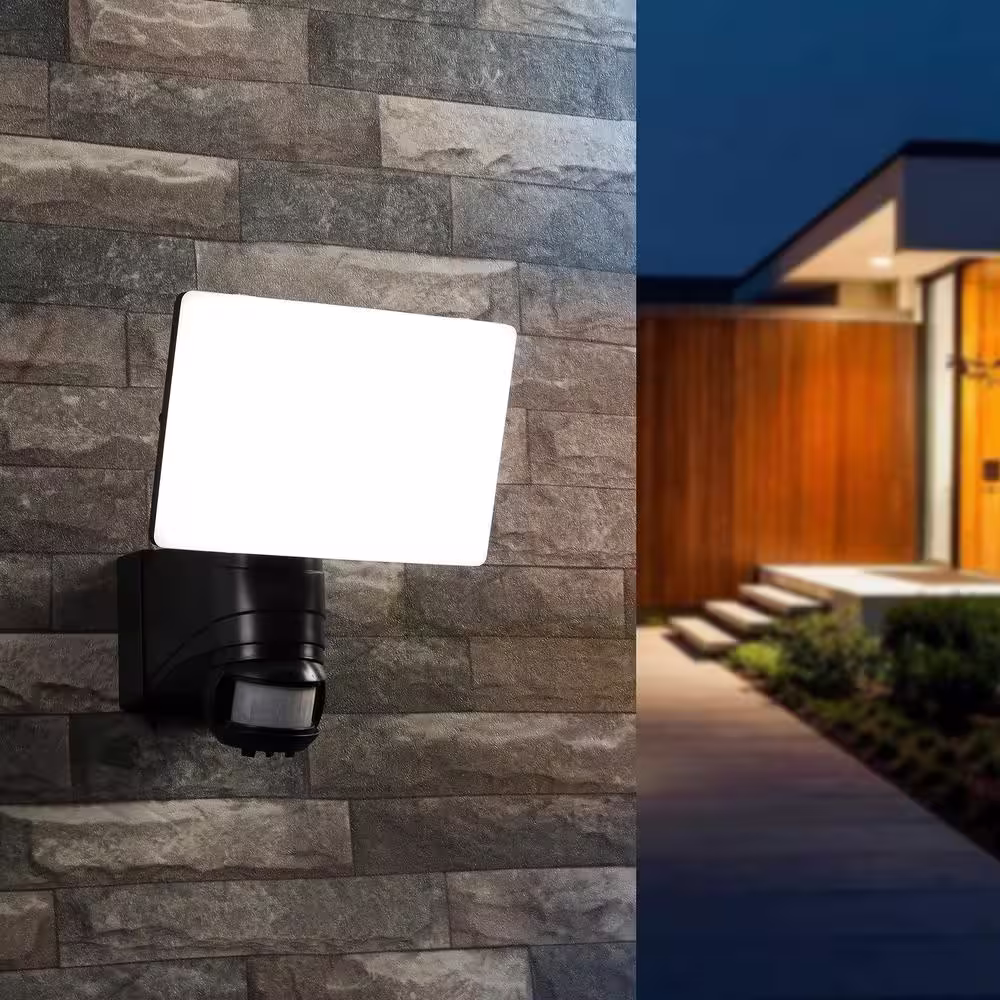 Link2Home 1600 Lumens 180-Degree Black Motion Activated Outdoor Hardwired LED Security Wide Range Flood Light