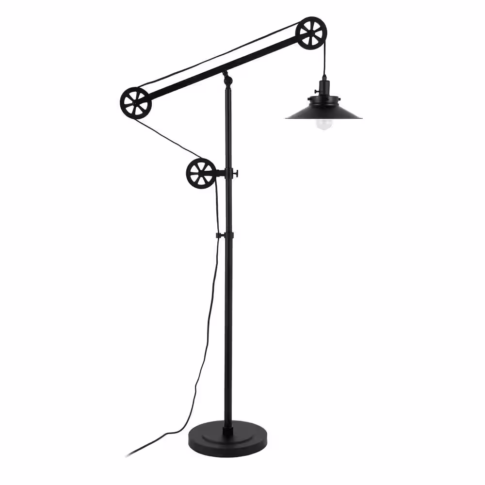 Meyer&Cross Descartes 63 in. Blackened Bronze Wide Brim Pulley System Floor Lamp with Metal Shade