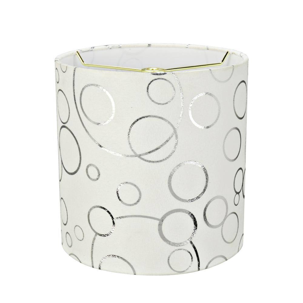 Aspen Creative Corporation 8 in. x 8 in. White with Silver Circle Pattern Drum, Cylinder Lamp Shade