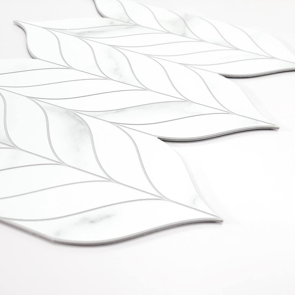 None Leaf Waterjet 6 x 6 x 0.3 in. White color Peel and Stick Backsplash Stone Composite Wall Tile
