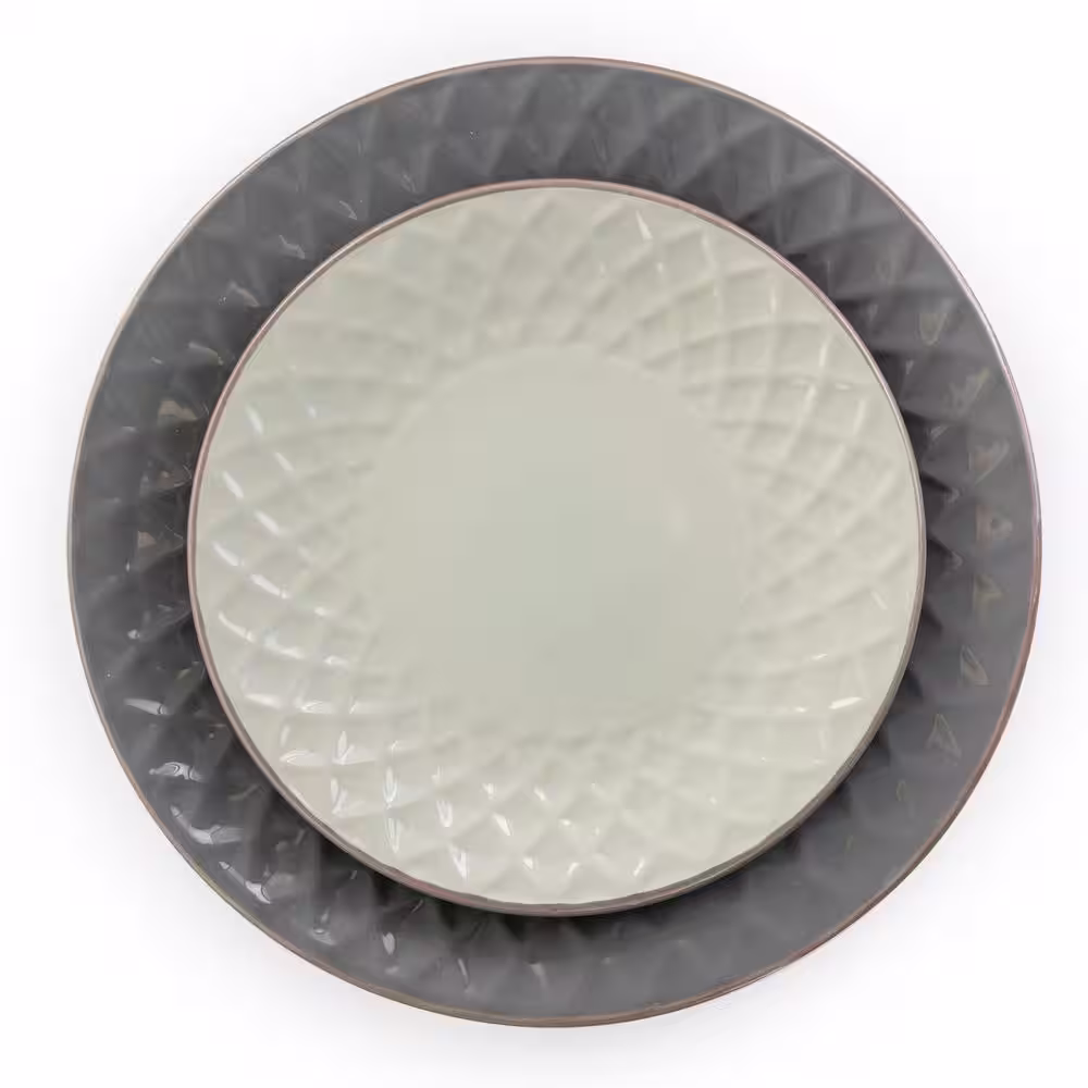 Elama 16-Piece Tahitian Diamond Slate and Pearl Stoneware Dinnerware Set (Service for 4)
