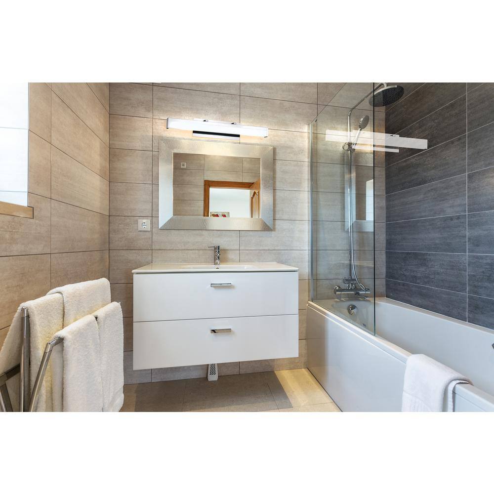 Eglo Hemlock 27.50 in. W x 5 in. H Chrome LED Bathroom Vanity Light with White Acrylic Shade