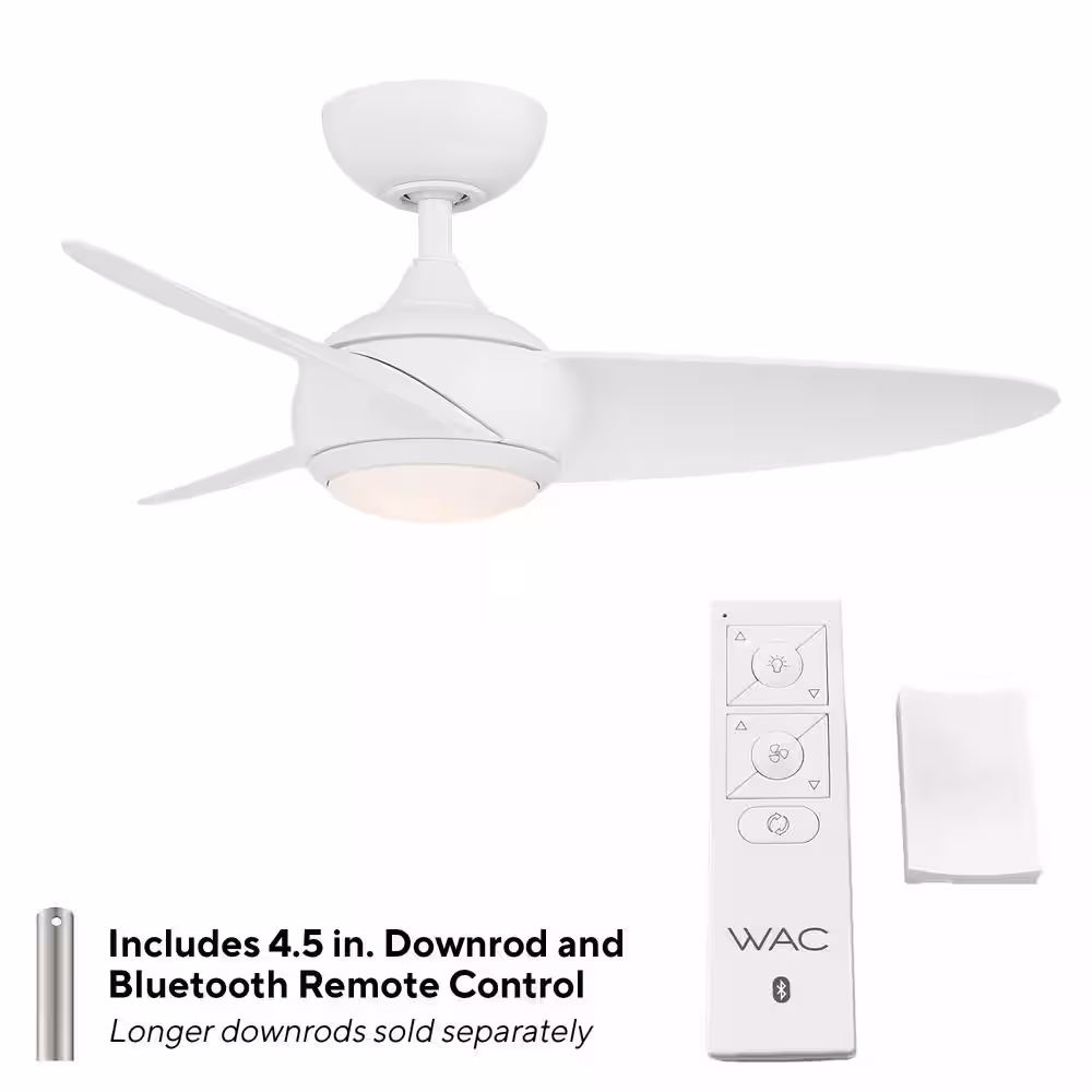 WAC Lighting Loft 38 in. Indoor/Outdoor Matte White 3-Blade Smart Ceiling Fan with 3000K LED and Remote Control