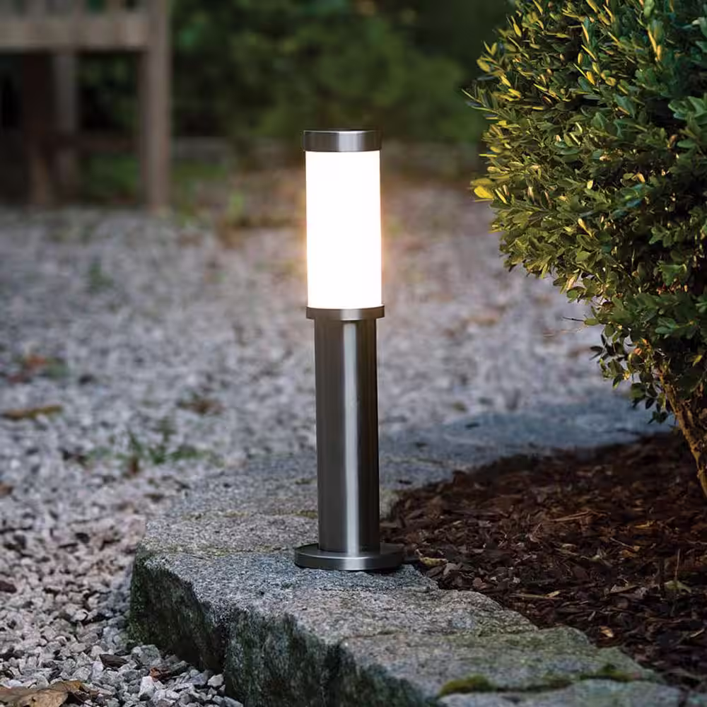 Eglo Konya 3.5 in. W x 13.78 in. H Stainless Steel Outdoor Path Light with Opal Frosted Glass