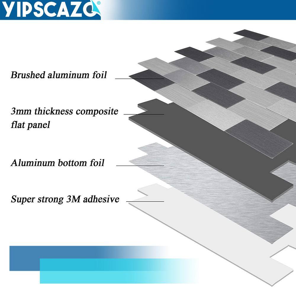 Yipscazo Subway Collection Gray 12 in. x 12 in. Metal Peel and Stick Tile (5 sq. ft./5 Sheets)