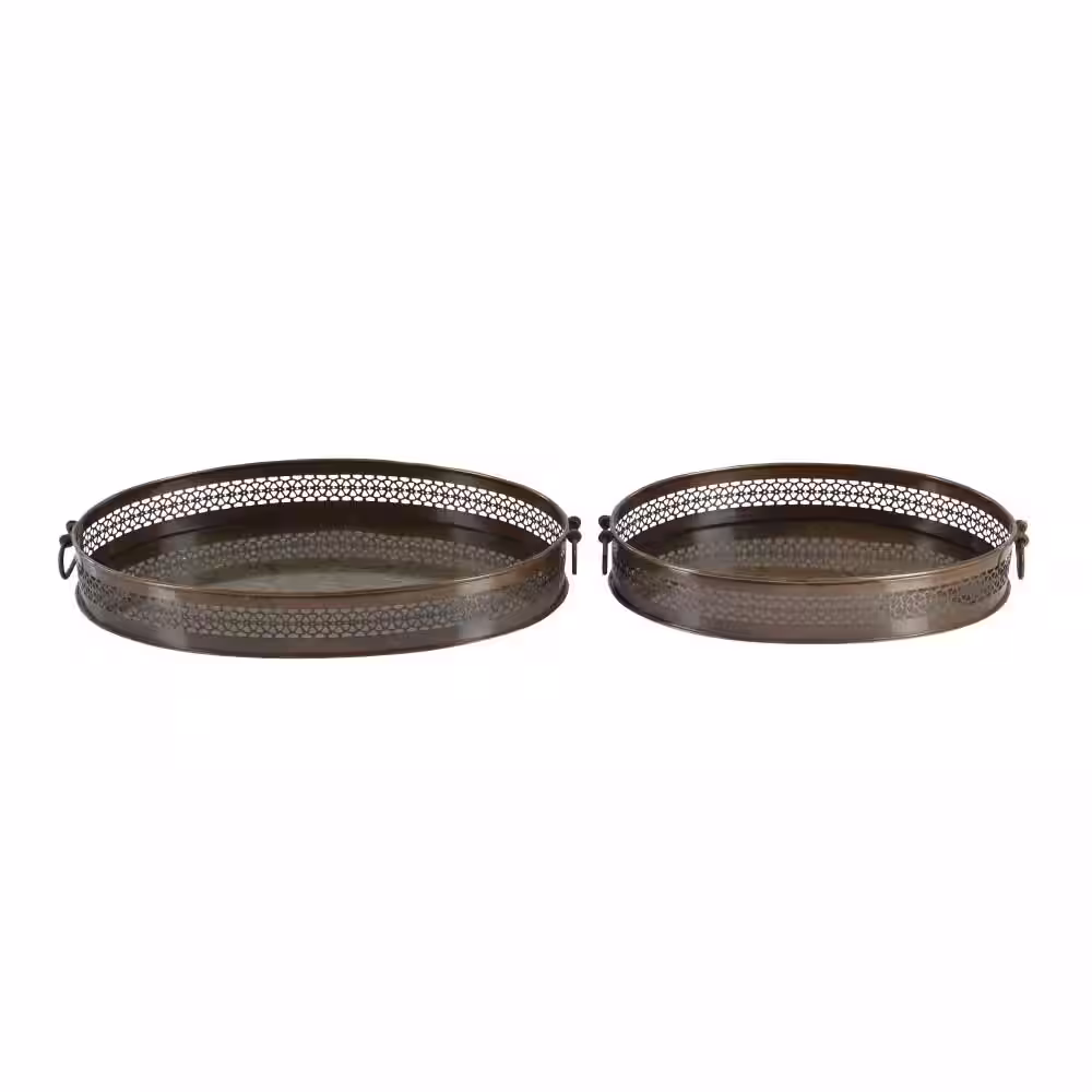 Litton Lane Brown Metal Decorative Tray (Set of 2)