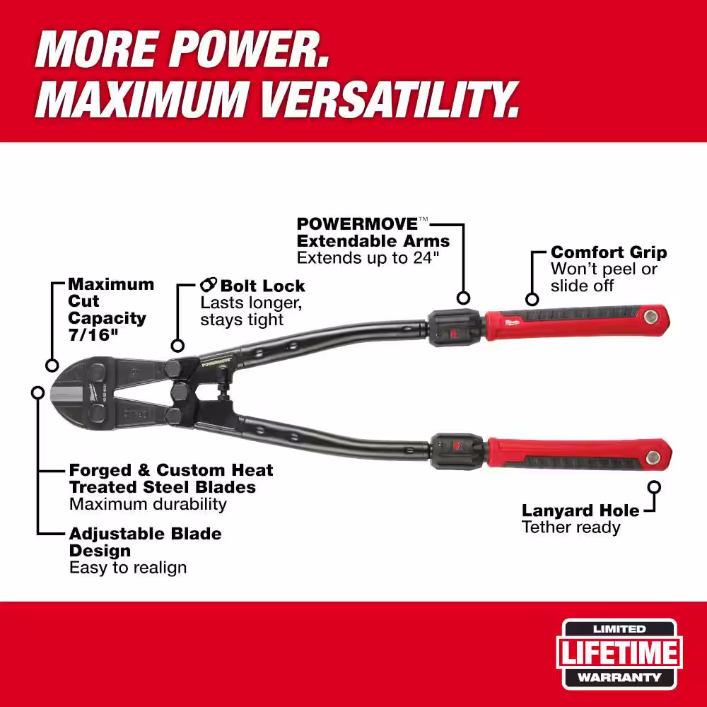 Milwaukee 24 in. Adaptable Bolt Cutter with POWERMOVE Extendable Handles and 7/16 in. Max Cut Capacity