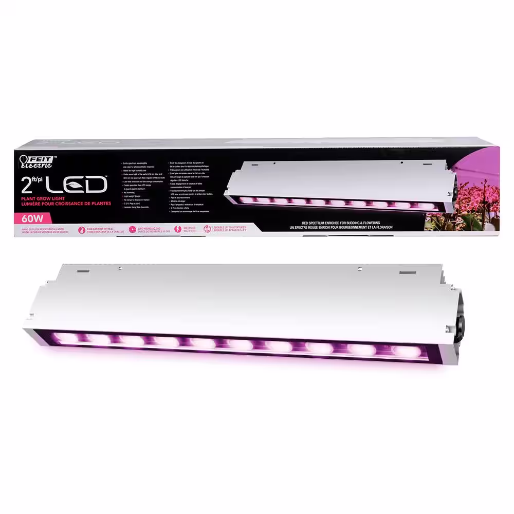 Feit Electric 2 ft. 60-Watt Heavy-Duty White Hydroponic LED Non-Dimmable Indoor and Outdoor Linkable Vertical Grow Light Fixture