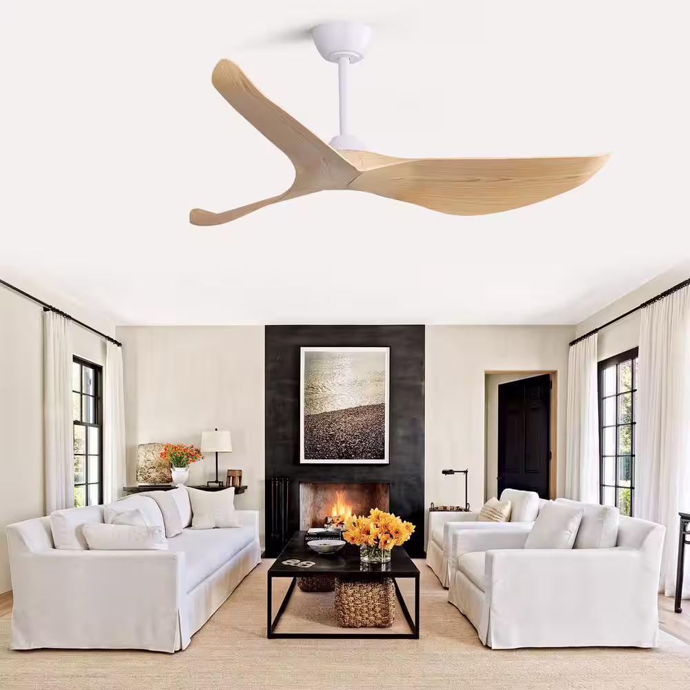 None 52 in. 6 fan speeds 3 solid wood blade reversible dc motor ceiling fan in white with remote