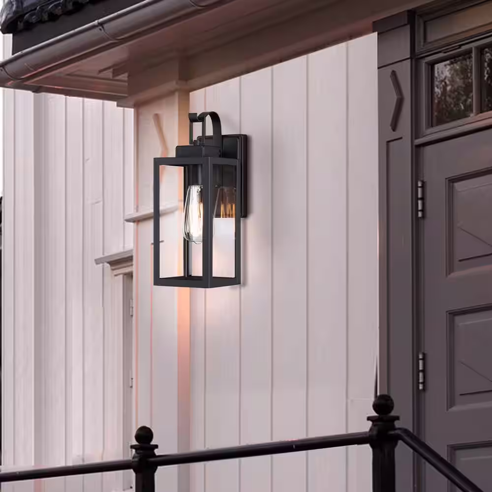 Hukoro 13.78 in. H 1-Light Matte Black Hardwired Outdoor Wall Lantern Sconce