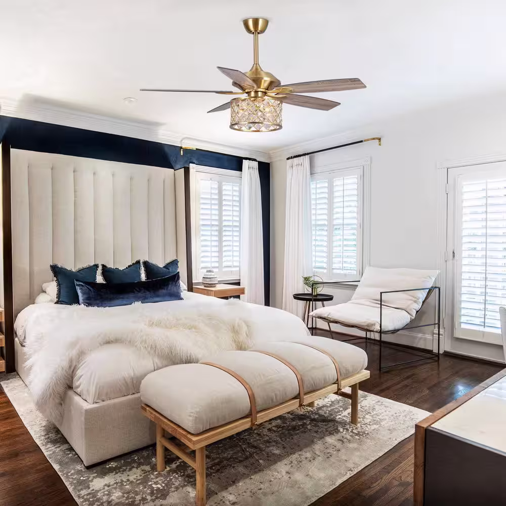 Flint Garden 52 in. Indoor Antique Gold 3-Light Downrod Mount Chandelier Ceiling Fan with Crystal Light Kit and Remote Control