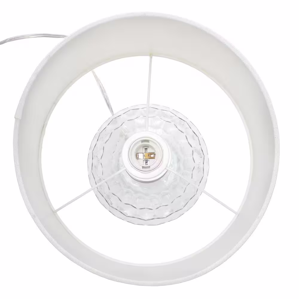 None 17.75 in. Clear Contemporary Engraved Honeycomb Glass Table Desk Lamp with Fabric Shade