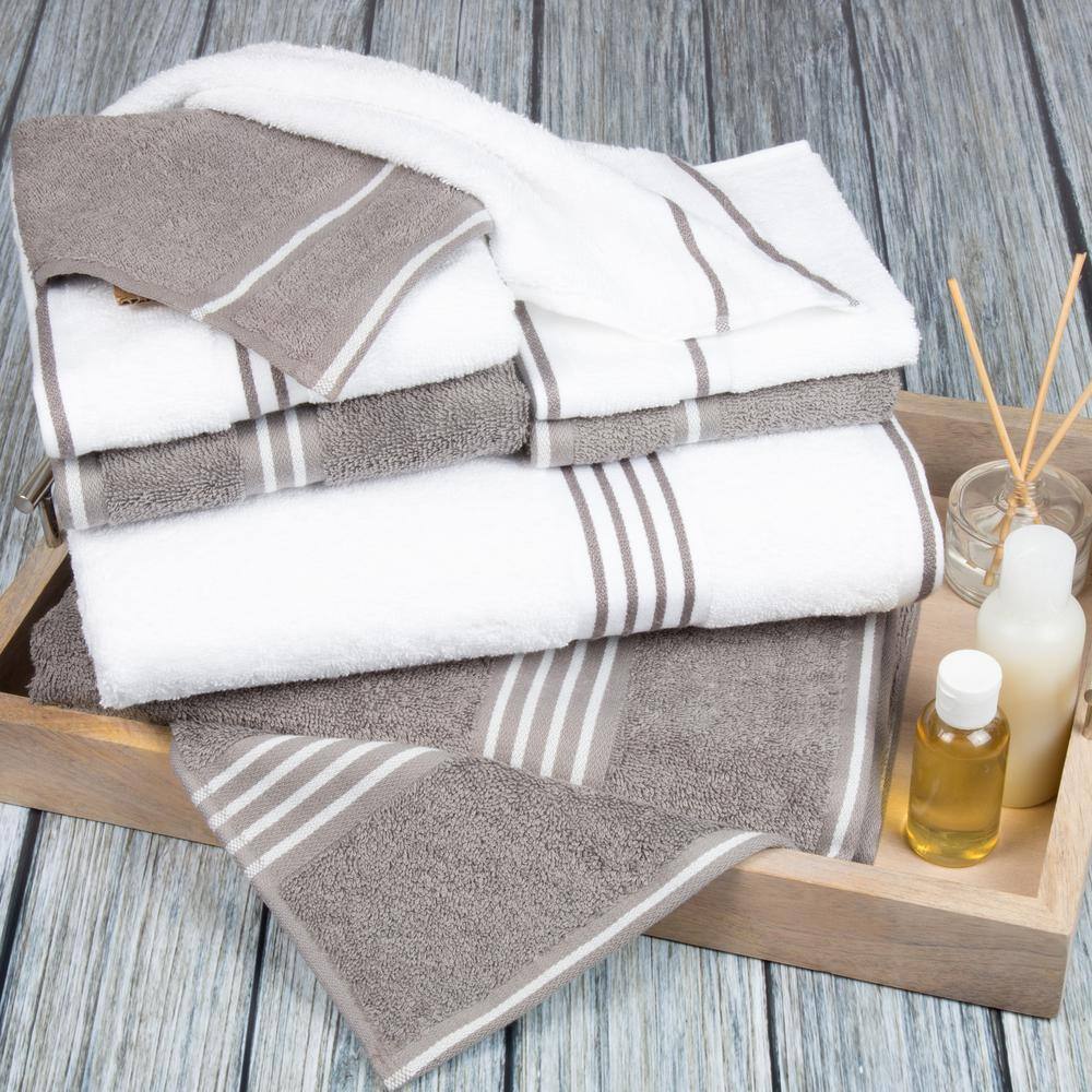 Lavish Home 8-Piece White/Silver Rio Egyptian Cotton Bath Towel Set