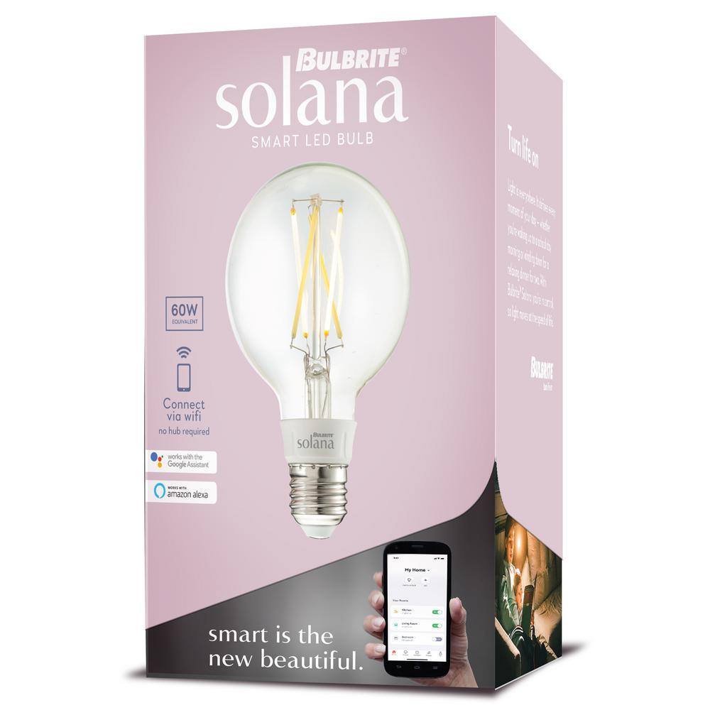 Bulbrite Solana 60-Watt Equivalent G25 LED Smart WIFI Connected LED Light Bulb, Clear (2-Pack)
