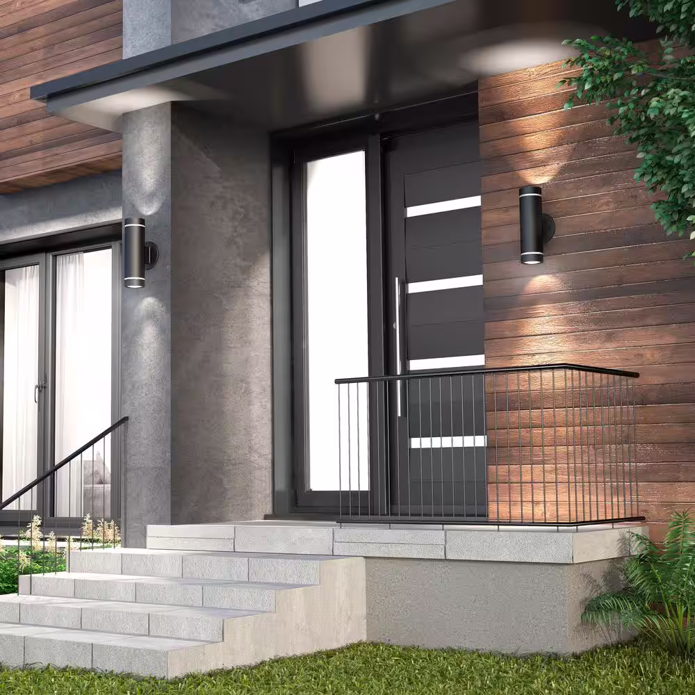 Artika C7 Black Modern Outdoor Hardwired Garage and Porch Light Cylinder Sconce