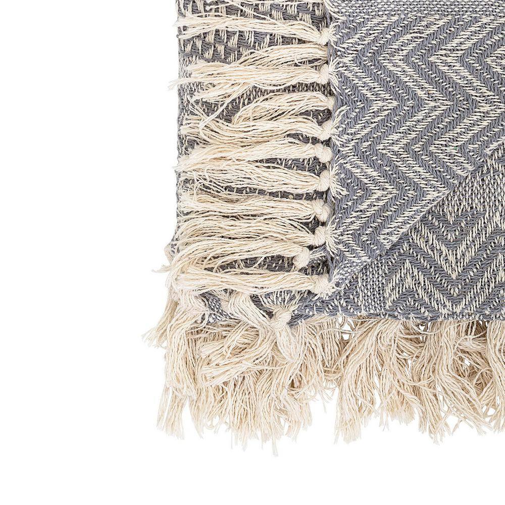 Storied Home Grey Cotton Blend Knit Throw with Fringe