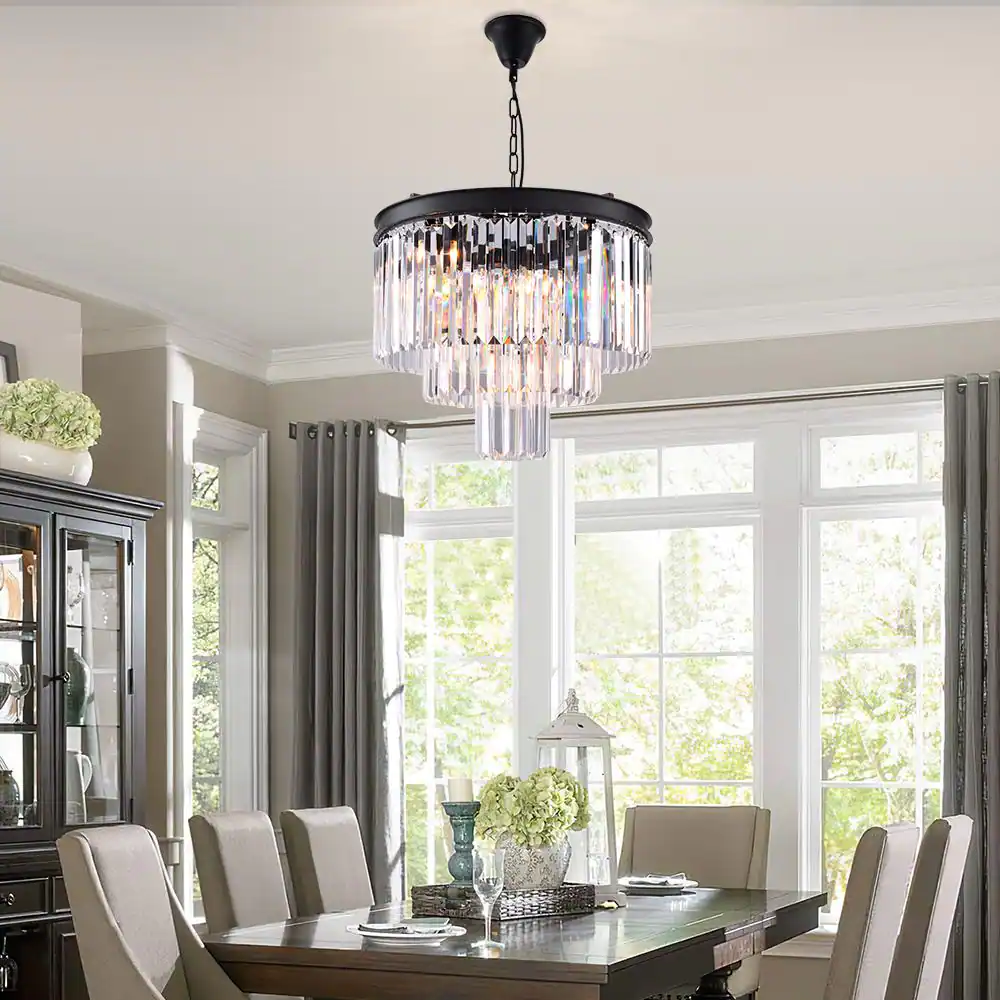 Maxax Annapolis 7 -Light Black Unique Tiered Chandelier with Crystal Accents