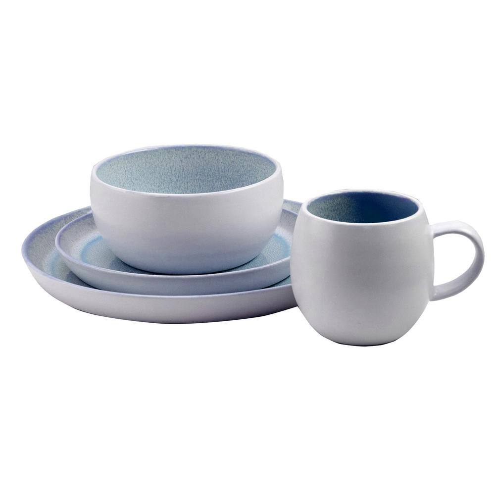 Elama Mocha 16-Piece Blue Stoneware Dinnerware Set (Service for 4)