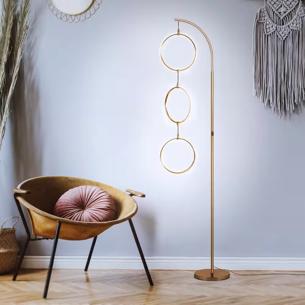 Brightech Nova 74 in. Brass LED Floor Lamp with 3 Brightness Settings
