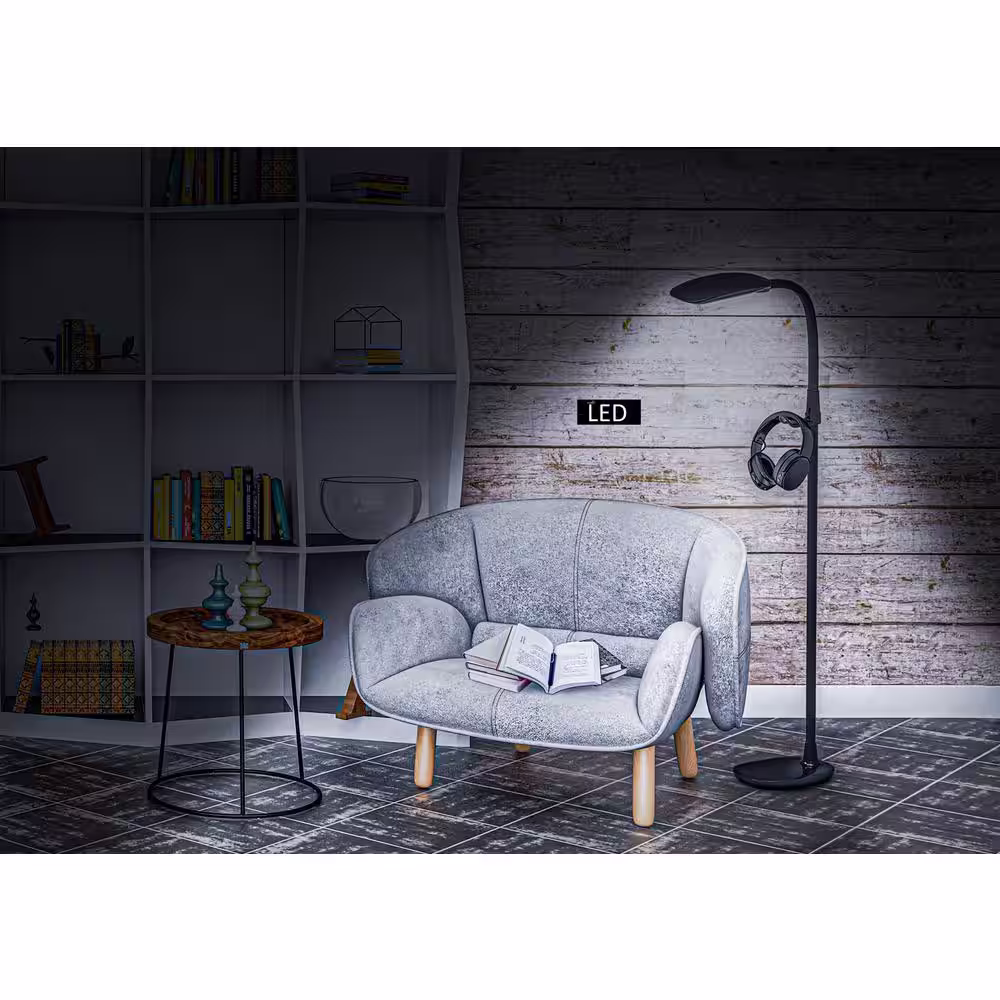 ARTIVA PRO-Vision 62 in. H Black Full Spectrum LED Floor Lamp with Accessory Hangers and Reading Magnifier