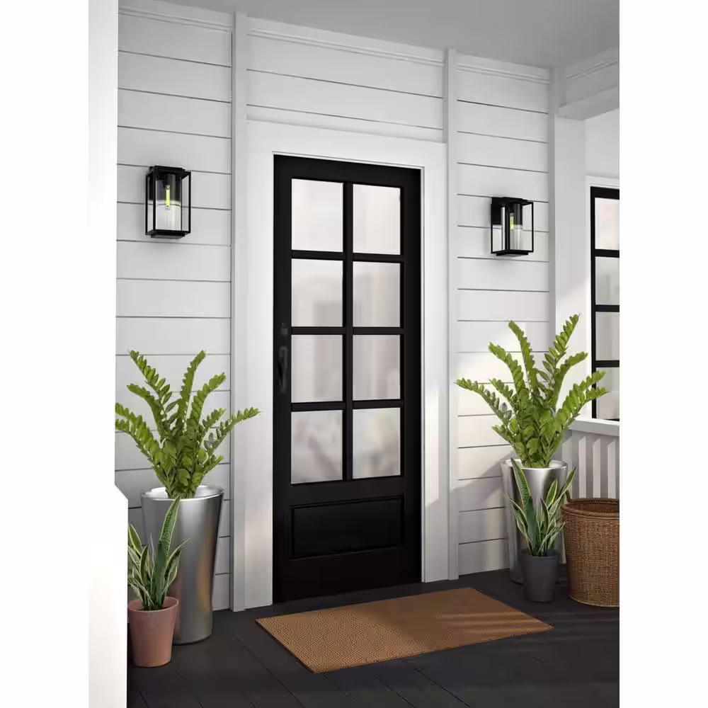 Progress Lighting Macstreet 12 in. 1-Light Matte Black Modern Outdoor Wall Lantern with Clear Glass