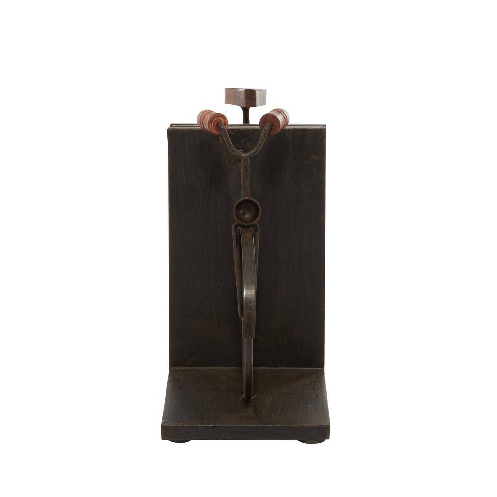Litton Lane Black Metal Bike Bookends with Wood Accents (Set of 2)