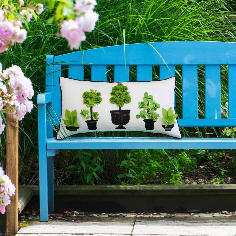 Edie@Home Multi-Colored Dimensional Potted Topiary with Embroidery Indoor/Outdoor 13 x 25 Decorative Throw Pillow