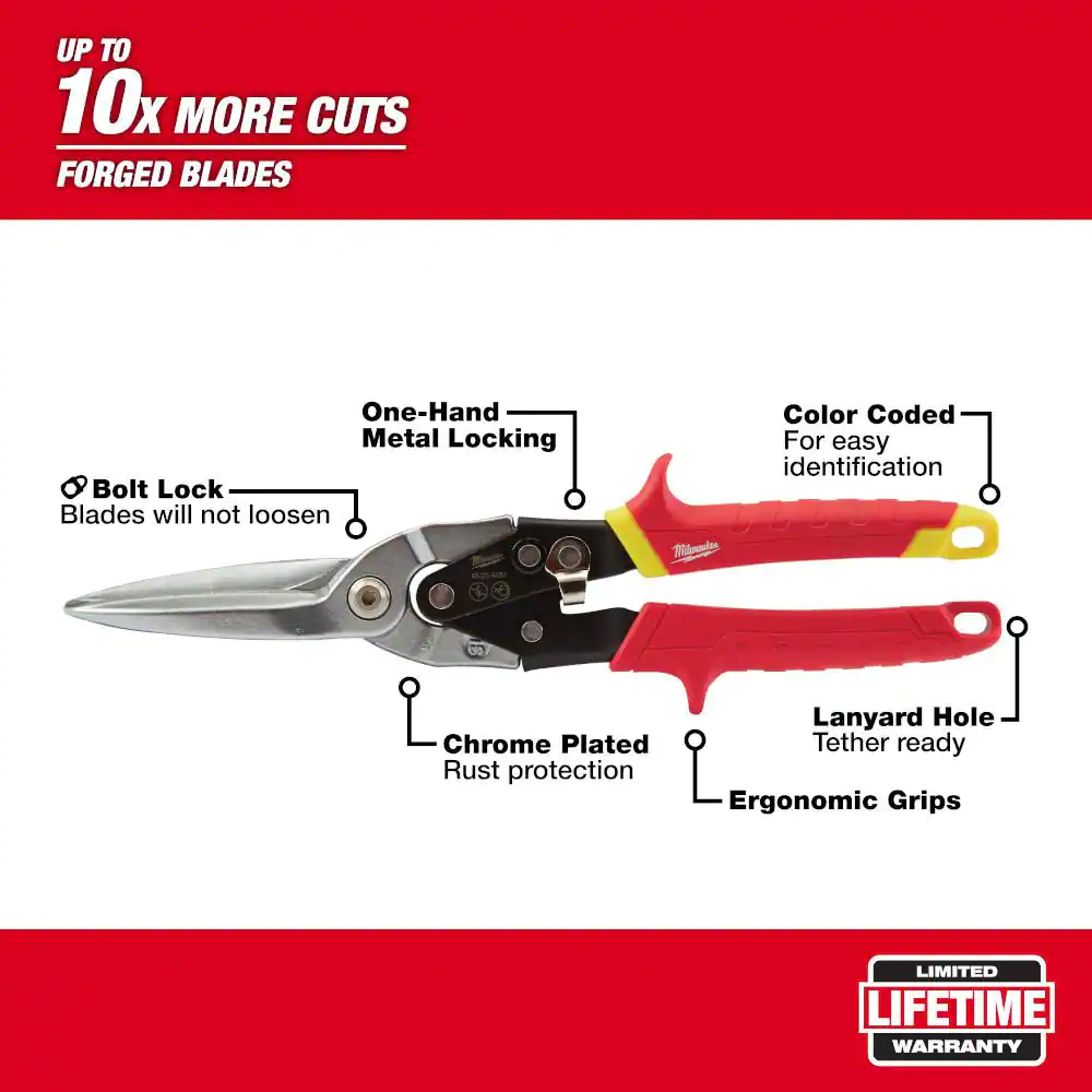 Milwaukee 11.5 in. Long Straight-Cut Aviation Snips