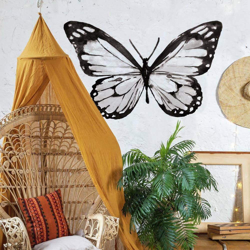 RoomMates Black and White Watercolor Butterfly Peel and Stick Giant Wall Decals
