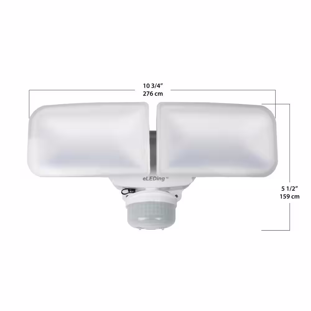 eLEDing 10-Watt 180-Degree Ivory Motion Activated Outdoor Integrated LED Flood Light with AI Smart Solar Powered Dual Head