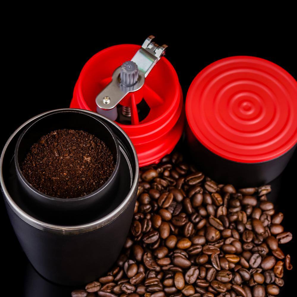 OVENTE Single Serve Red Coffee Grinder, 2-in-1 Carafe Coffee Maker Machine, With Insulated Cup